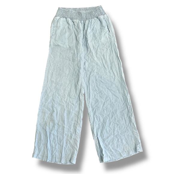 Dear John XS Wide Leg Pants Light Blue Smocked Waist Flowy Summer Trousers - Picture 1 of 10